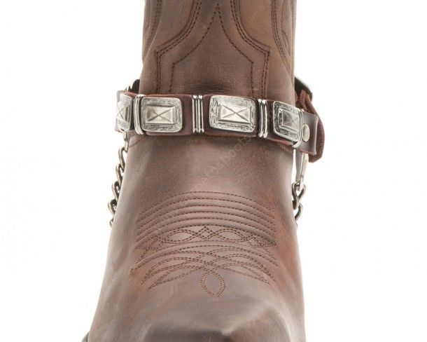 Sendra brown leather cowboy straps with rectangular distressed concho