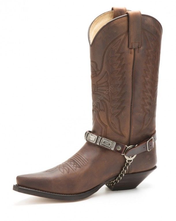 Sendra brown leather cowboy straps with rectangular distressed concho