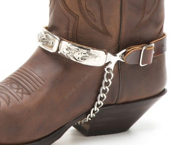 Sendra western boots brown leather straps with shiny overlay eagles