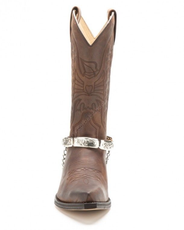 Sendra western boots brown leather straps with shiny overlay eagles