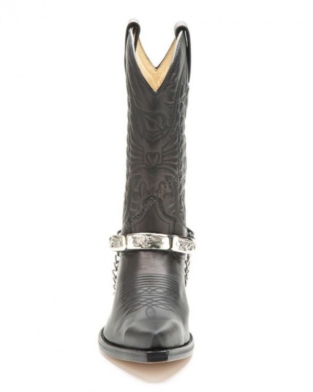 Sendra western boots black leather straps with shiny overlay eagles