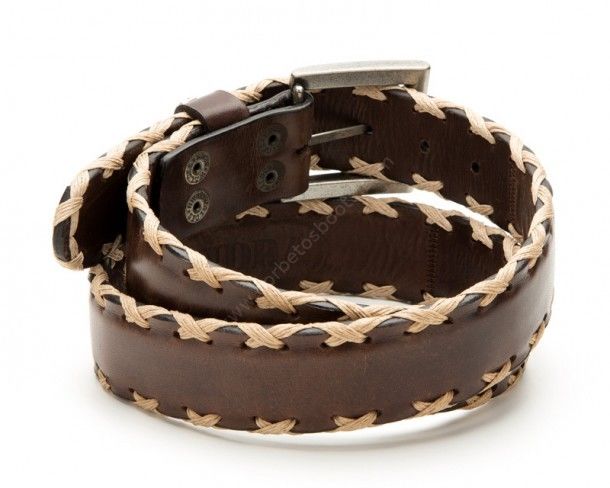 7336 Marrón | Sendra Boots brown leather belt with natural thread braiding