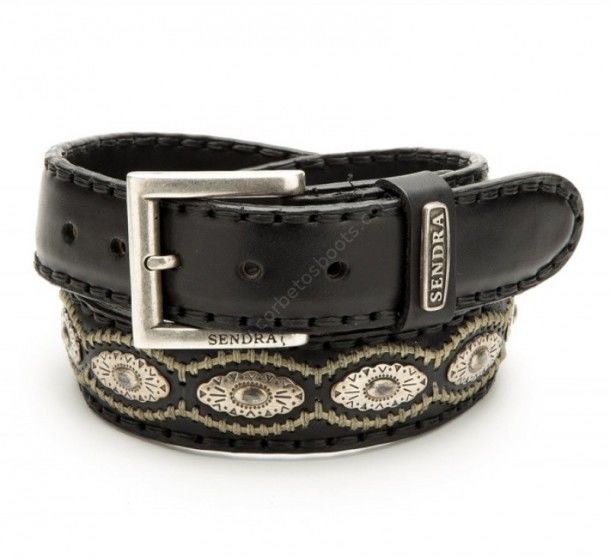 Cinturón de cuero negro Sendra con conchos vaqueros y trenzado decorativo