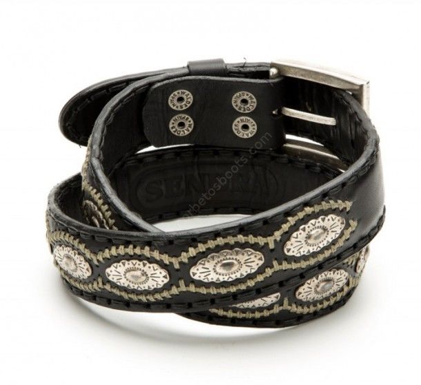 Black leather Sendra belt with western conchos and decorative braid