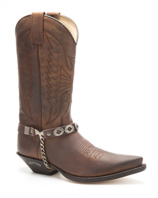 Sendra cowboy brown leather straps with oval conchos for boots