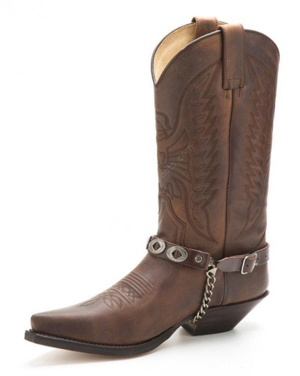 Sendra cowboy brown leather straps with oval conchos for boots