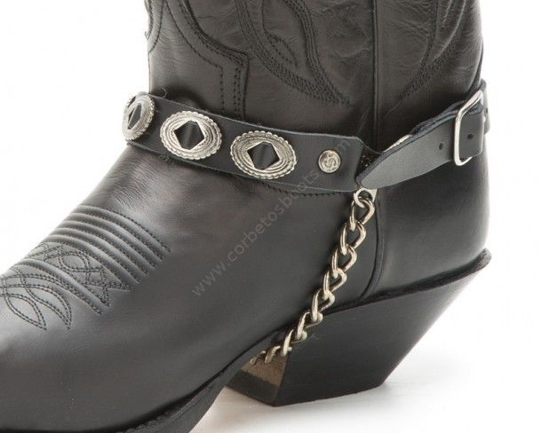 Sendra cowboy black leather straps with oval conchos for boots