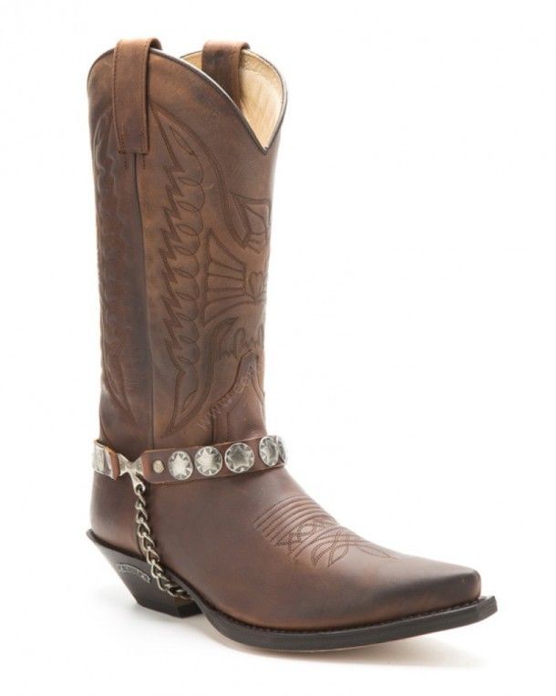 Sendra brown leather straps with engraved lone stars for western boots