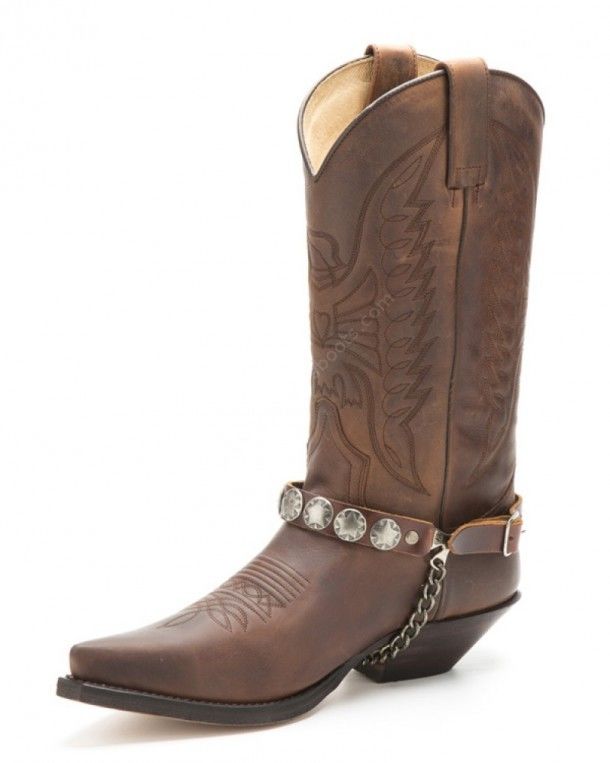Sendra brown leather straps with engraved lone stars for western boots
