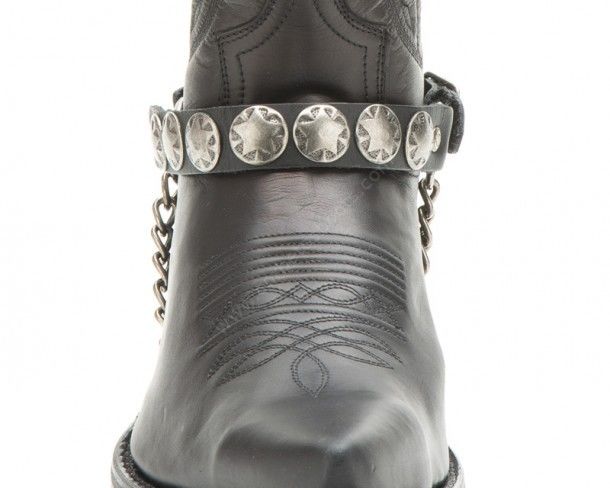 Sendra black leather straps with engraved lone stars for western boots