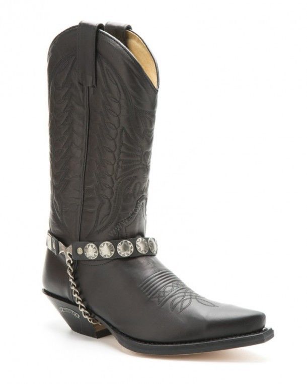 Sendra black leather straps with engraved lone stars for western boots