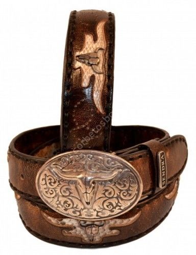 8322 Denver Canela | Sendra Boots cinnamon cow leather belt with cow head buckle
