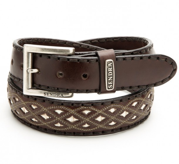 Western style Sendra combined brown leather and snake skin belt