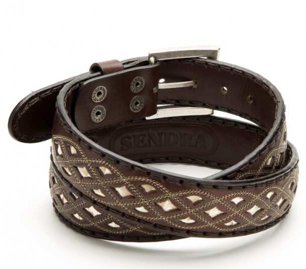 Western style Sendra combined brown leather and snake skin belt