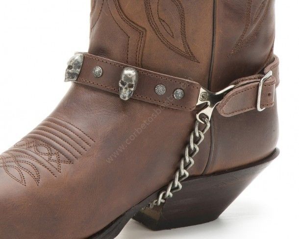 Sendra brown leather straps with metallic skulls for western boots