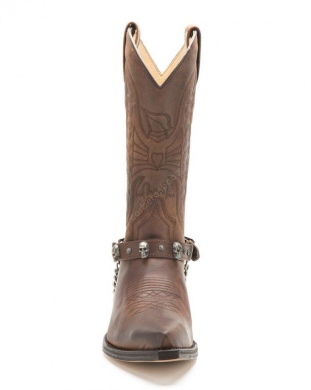 Sendra brown leather straps with metallic skulls for western boots
