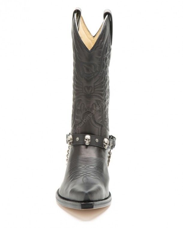 Sendra black leather straps with metallic skulls for western boots
