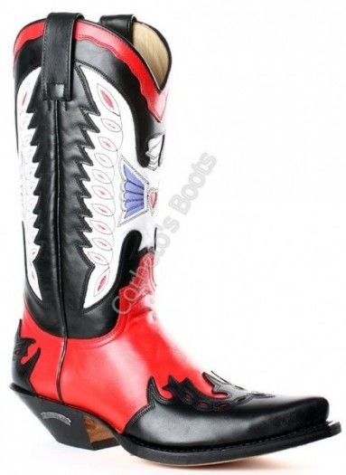 4946 Cuervo Sedalin Negro-Napa Roja | Sendra unisex combined black and red leather cowboy boots