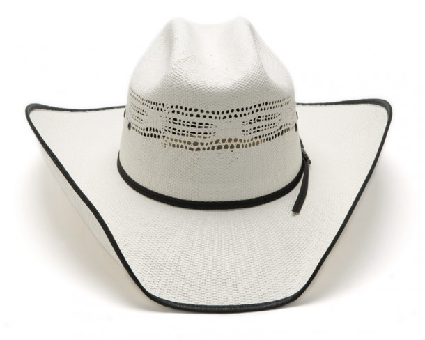 White hard straw hat with black band