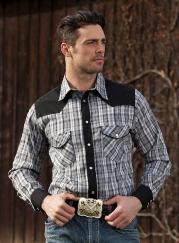 Brian - Camisa western Stars & Stripes a cuadros grises para hombre