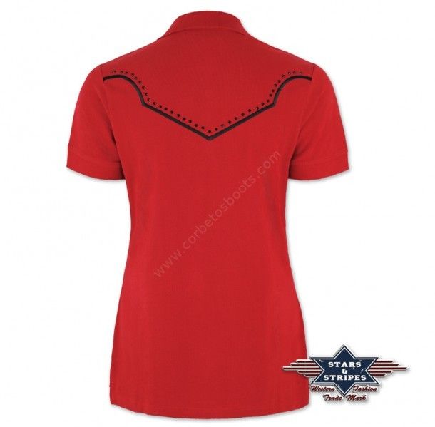 50-CAITLIN | Stars & Stripes womens red polo shirt with western yoke
