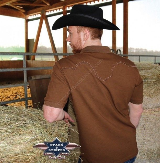 50-COLE | Stars & Stripes mens brown western polo shirt