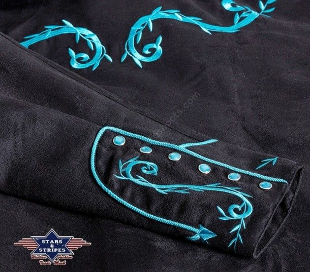 Camisa cowboy Stars & Stripes para hombre negra con bordado azul
