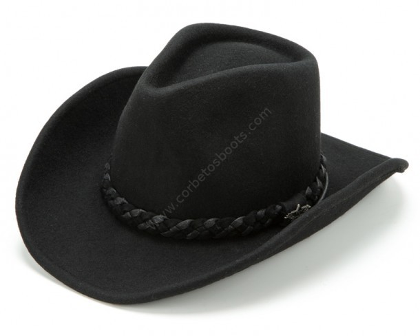50-DALTON | Sombrero cowboy unisex fieltro lana negra con cinta trenzada