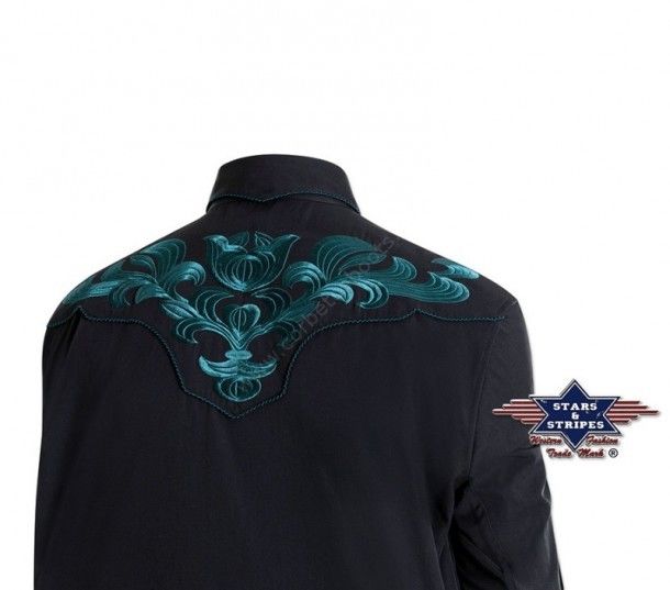 Mens western shirt with tuquoise embroidery