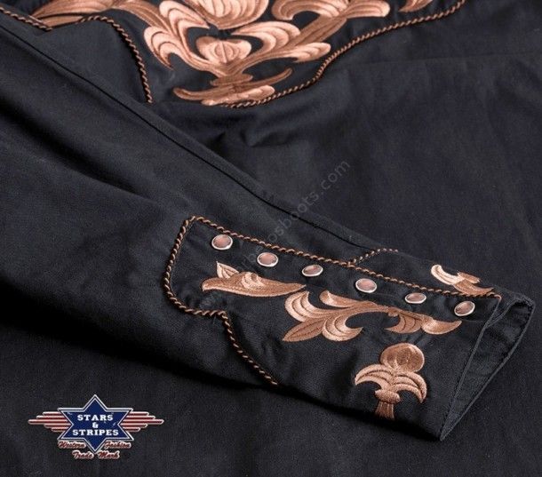 Stars & Stripes mens western black shirt with ochre embroidery