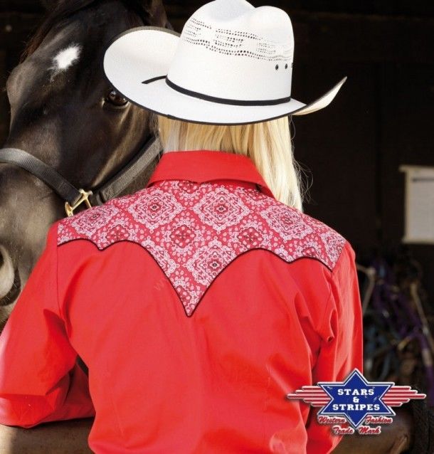 50-LUCY | Stars & Stripes ladies red western shirt with paisley printing