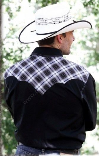 Stars & Stripes mens black cowboy shirt with plaid yoke