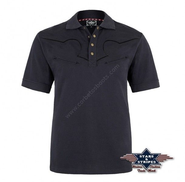 50-MATTHEW | Stars & Stripes mens black western polo shirt