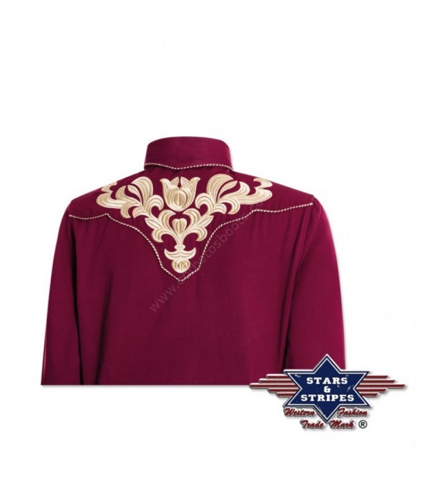 Ladies wine color western shirt with embroidered chest, back and cuffs 