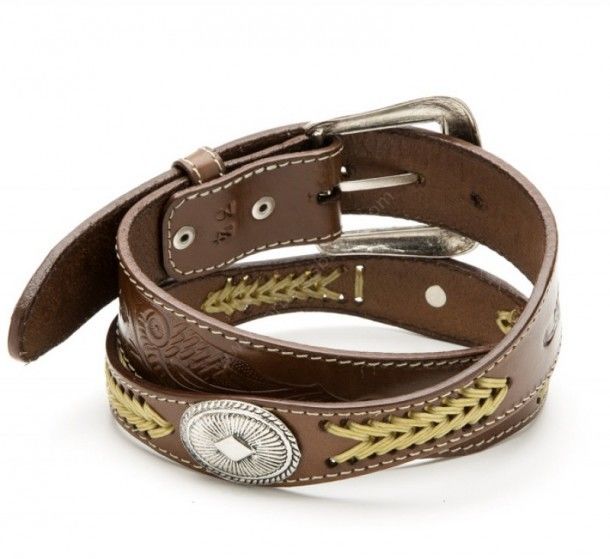 50-WG14 | Stars & Stripes brown leather belt with conchos and braid