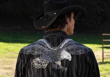 White Eagle - Camisa vaquera Stars & Stripes color negro para hombre con águila bordada