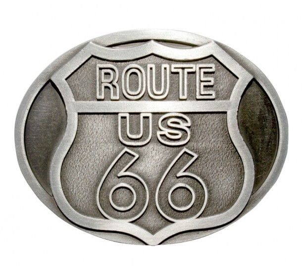 Hebilla cinturón logo señal Route 66 metalizado