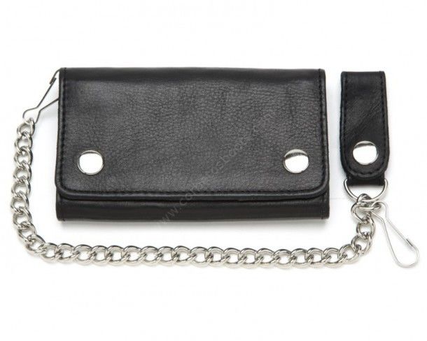 Buy now this custom style basic genuine black cow leather chain wallet with a lot of spaces between other biker wallets at our online shop.