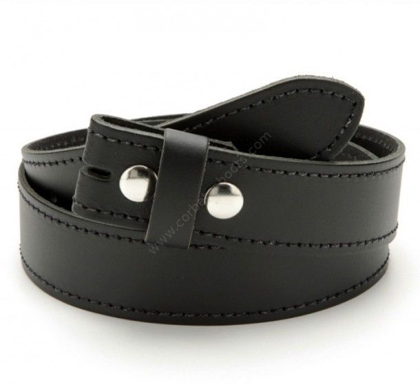 Black plain leather belt without buckle