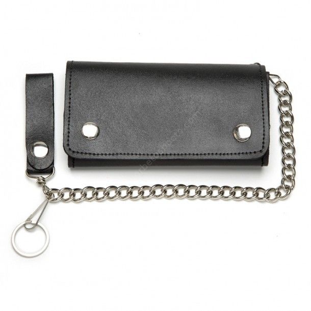 51-889 | Black plain leather big size chain wallet