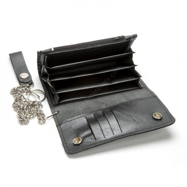 Black plain leather big size chain wallet
