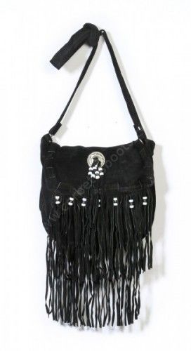51-INDIANA Black | Black suede fringes handbag