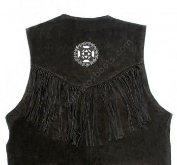 51-OHIO Black | Black suede western fringe waistcoat