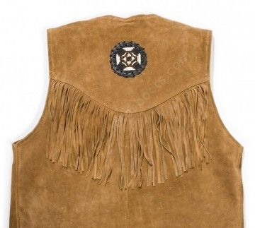 Unisex light brown suede western waistcoat with fringes