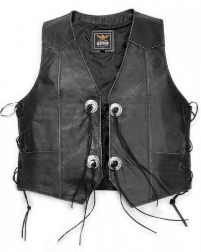 51-RIDER | Mens distressed black leather biker waistcoat