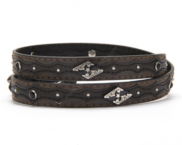 Cowboy style leather hat band with diamond conchos & black studs