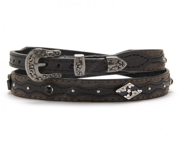 Cowboy style leather hat band with diamond conchos & black studs
