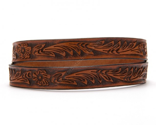 Men and women hatband with natural leather tooled floral filigrees patern 