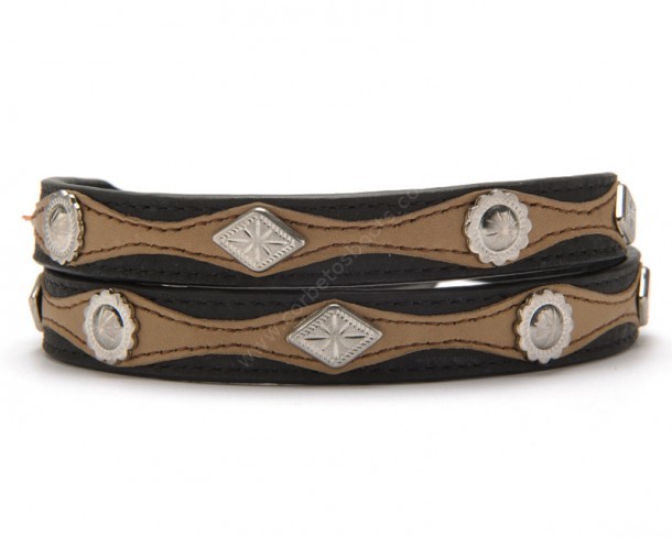 Black & brown leather hatband with decorative conchos all around
