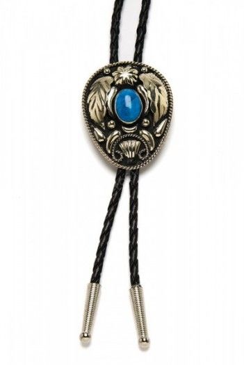 Shiny German silver with natural blue stone cowboy bolo tie